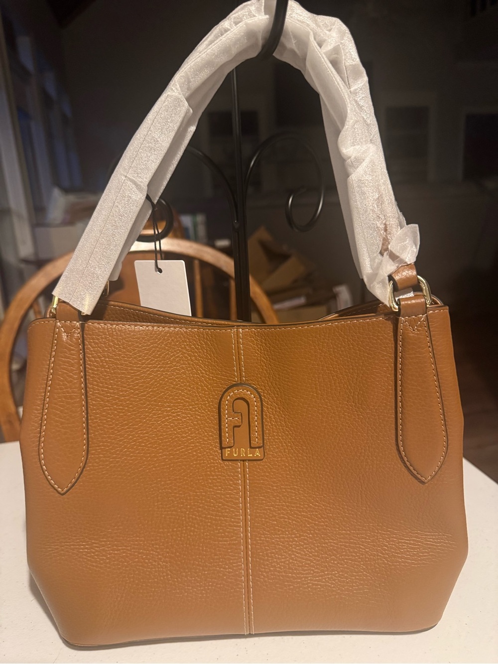 Furla Tan Pebbled Leather Shoulder Tote. NWT